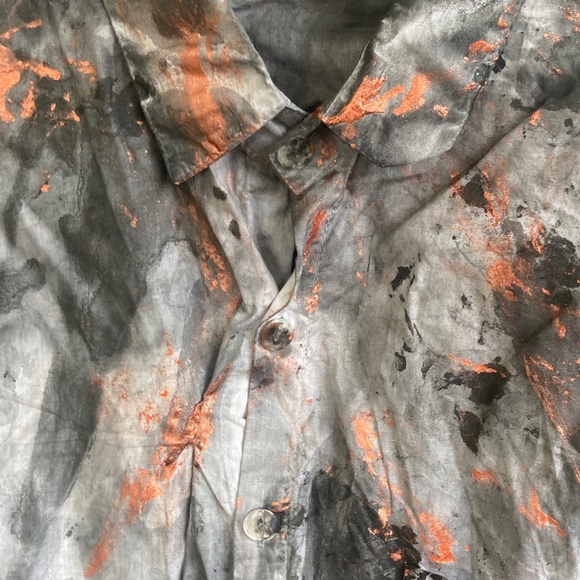 Handmade Other - Men's Black-Gray Button-Up with Handpainted Accents